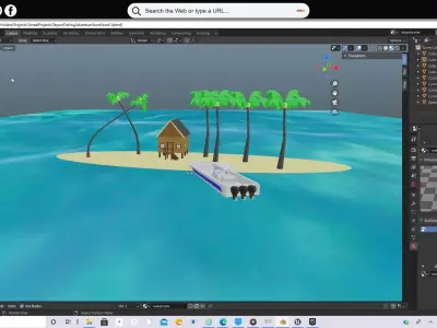 Tarpon boat with island Low-poly 3D model