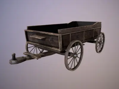 Wooden cart Low-poly 3D model 14