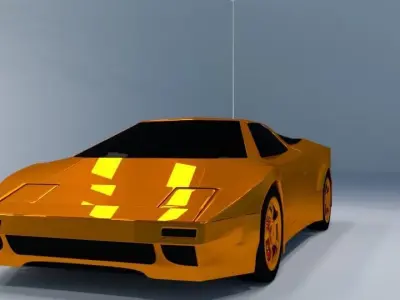 Low Poly Car with orange wheels Free low-poly 3D model