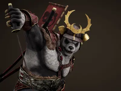 Panda Samurai Low-poly 3D model
