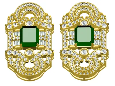 Antique Art Deco Emerald Stone Earring 3D print model