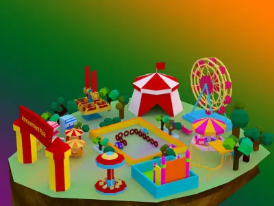 amusement park Low-poly 3D model 8
