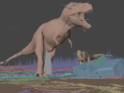 T Rex Chase Scene Low-poly 3D model