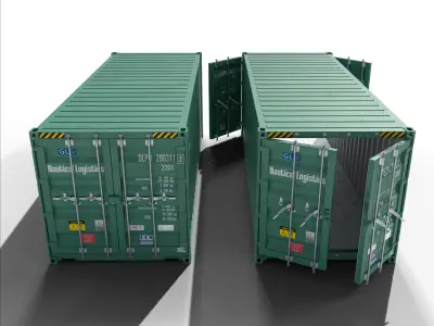 20ft Cargo Container Green Low-poly 3D model