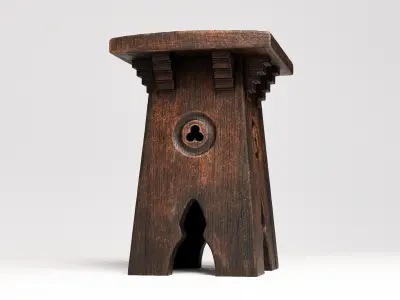 Gothic Oak Stool Low-poly 3D model