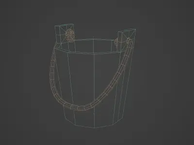 Wooden Bucket with Rope Handle Low-poly 3D model