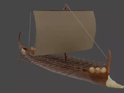 Archaic Greek Bireme Animated Game-Ready Low-poly 3D model