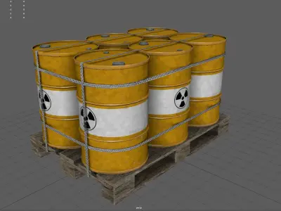 Radiactive Barrels on a Pallet Low-poly 3D model