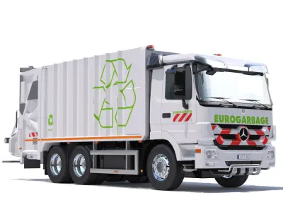 Mercedes Actros Garbage Truck with mechanisms 3D model