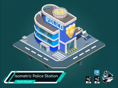 Isometric Police Station Free low-poly 3D model