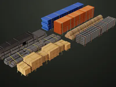 Flatbed Trailer with 7 Loads Single Mat All PBR Unity UE Low-poly 3D model
