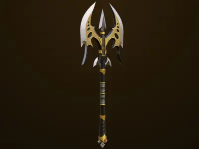  Battle Axe 01 Golden All PBR Unity UE Textures Included Low-poly 3D model
