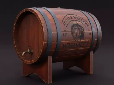 Wooden barrel 3D model 2