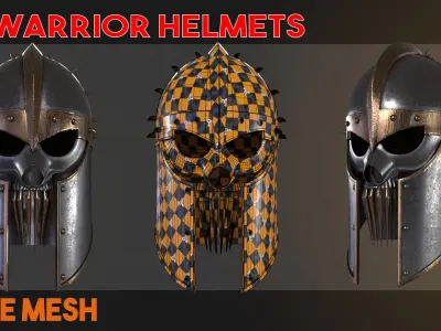 10 Warrior helmets Low-poly 3D model