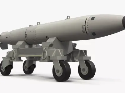 Nuclear Aircraft Bomb with Transport Trolley 3D model