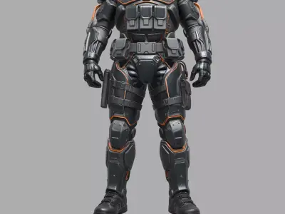 Orange Accent Tactical Combat Armor 3D model
