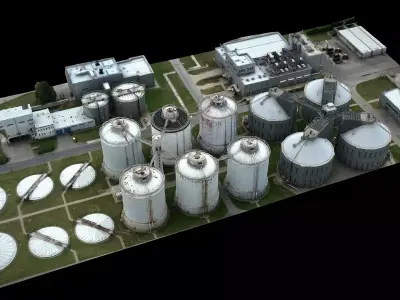 factory chemical plant silo terrain drone photogrammetry 3D model