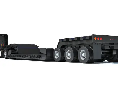 Truck with Lowboy Trailer 3D model get