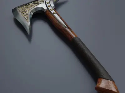 Viking battle axe in fantasy styles Low-poly 3D model