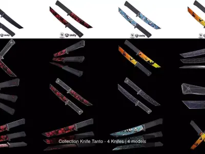 Collection Knife Tanto - 4 Knifes 3D Model Pack