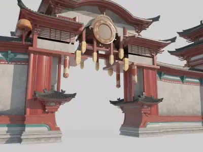 Ancient Asian Palace Gates 3D model