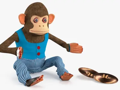 Retro Toy Monkey with Blue Striped Pants 3D model