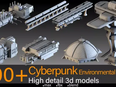 100- Cyberpunk Environmental Props and details 3D model
