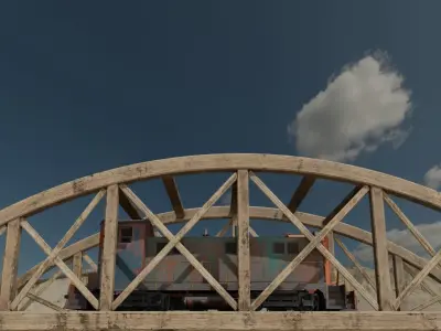 Old wooden bridge and locomotive 3D models Low-poly 3D model