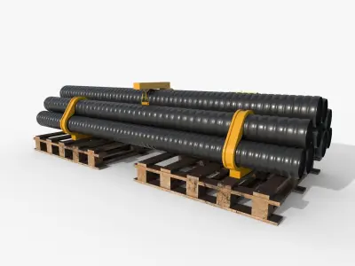 Pallet stack of pipes on Low-poly 3D model