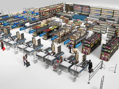 Supermarket Shop Store Elements checkout 4 3D model