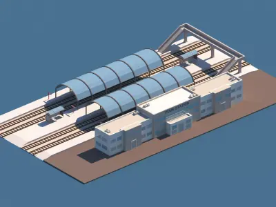 Cartoon Low Poly Train Station Package Low-poly 3D model