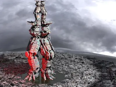 Sci Fi Robot Skeleton Tower with base 3D model