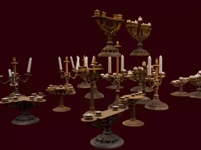 18 Detailed Ornate Candelabra 3D Models Pack Antique Bronze 3D model