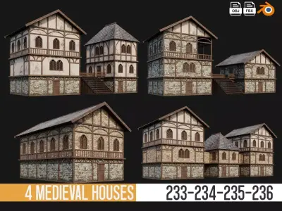 233-234-235-236 Old Medieval Houses Pack 4K Textures Low-poly 3D model