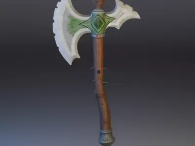 Stylized Fantasy Battle Axe Low-poly 3D model