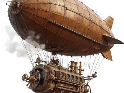 Stylized 3D Steampunk Heavy Transport Airship Low-poly 3D model