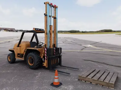 Industrial Forklift and Wood Pallet-Traffic Cone Bundle 3D model