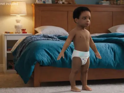 Black Baby Boy Light Skin Wearing Diaper A-Pose 3D model