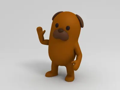 Rigged Cartoon Brown Dog 3D model