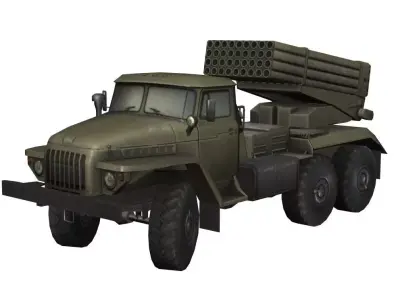 BM-21 military rocket launcher Low-poly 3D model