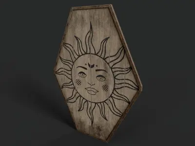 Slavic diamond-shaped shield painted face of the sun symbol Low-poly 3D model