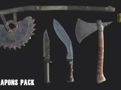 Melee Weapons Pack for Games Low-poly 3D model