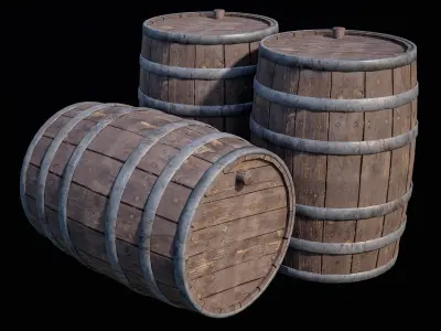 Wooden Barrel High Quality Gameready PBR Low-poly 3D model