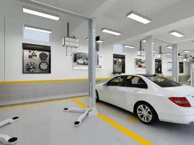 Auto repair shop Low-poly 3D model