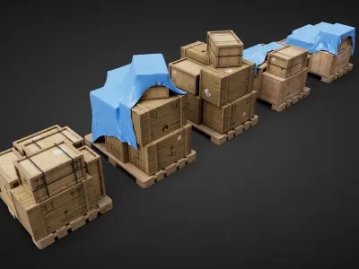 Wood Boxes pack  Low-poly 3D model