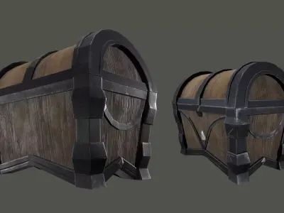 Stylized 3D low poly silver chest Low-poly 3D model