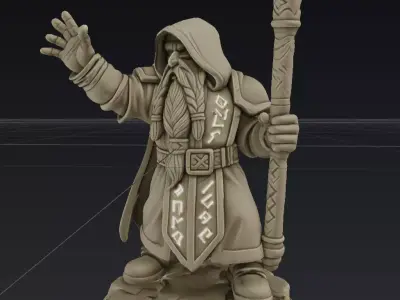 Dwarf Rune Priest Figurine 3D Model OBJ STL GLB Low-poly 3D model