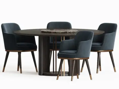Dining Set table with four chairs velvet 3D model