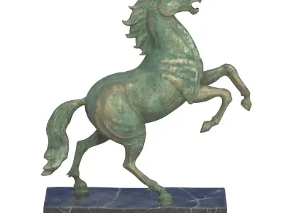 Rearing horse rusted statues Low-poly 3D model