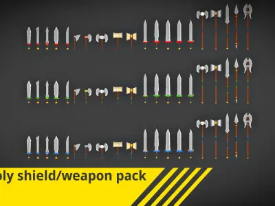 Low-poly weapon-shield pack Low-poly 3D model